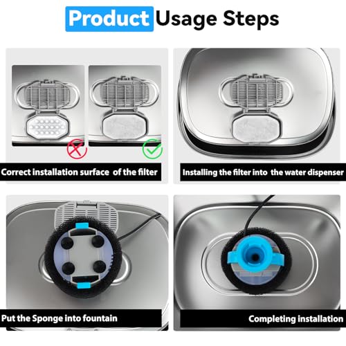 40 Packs for Cat Water Fountain Filters Replacement, Compatible with Neareal 108oz/3.2L Cat Fountain for Drinking Dog Water Dispensers (20 Replacement Water Filter + 20 Pre-Filter Sponges)
