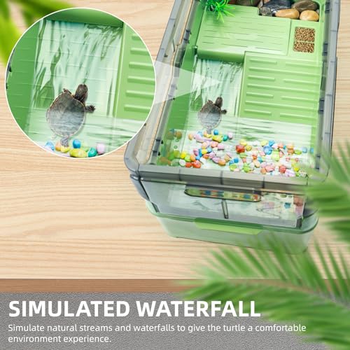 18.1x9.9x9.1Turtle Tank Kit with Heat Lamp Filter and Wheels Aquatic Turtle Habitat and Aquarium for Small Turtles Hermit Crabs and Frogs Featuring Escape Proof Design and Easy Move Mobility Green - color: Green, size: 18.1x9.9x9.1 Inch