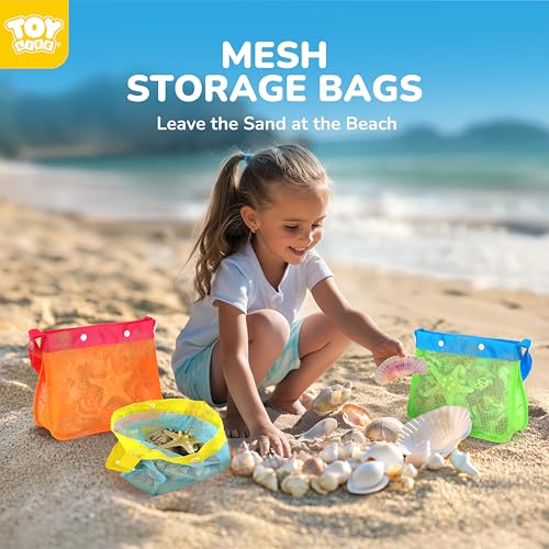 TOY Life Collapsible Beach Bucket Toys for Kids Beach Essentials with Portable 3 Seashell Bags & 3 Silicone Collapsible Sand Bucket & Shovels Travel Sand Toys Sandbox Toy for Fishing, Beach Party - color: Multicolor 3 Collapsible Buckets With 3 Bags