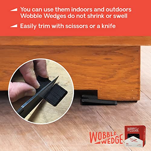 Wobble Wedges Flexible Plastic Shims, 30 Pack - Made in USA - Multi-Purpose Shim Wedges for Home Improvement & Work - Plastic Wedge, Table Shims for Leveling, Toilet & Furniture Levelers - Black - size: 30