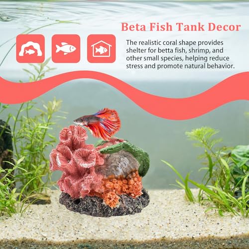 Aquarium Decor Resin Coral Fish Tank Decorations, Small Aquarium Hideout Ornament for Betta Shrimp Goldfish, Fish Tank Accessories Decorations Artificial Reef - color: Coralshell