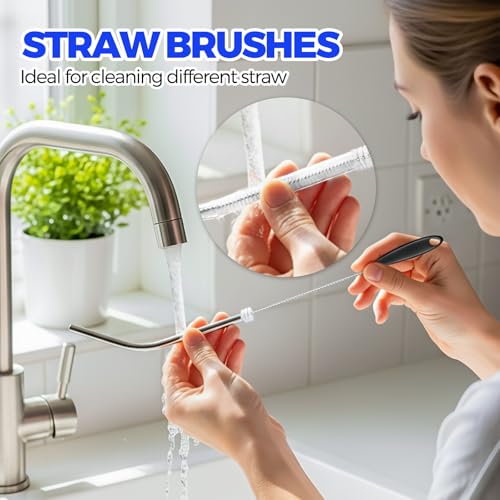 Holikme 4Pack Bottle Brush Set, 14" Long Handle Stainless Steel Bottle Brush, Straw Brushes, Cup Cleaner Brush, 3-in-1 Bottle Cleaning Brush for Water Bottle, Antistatic Lab Brushes, Straws Black - color: Black