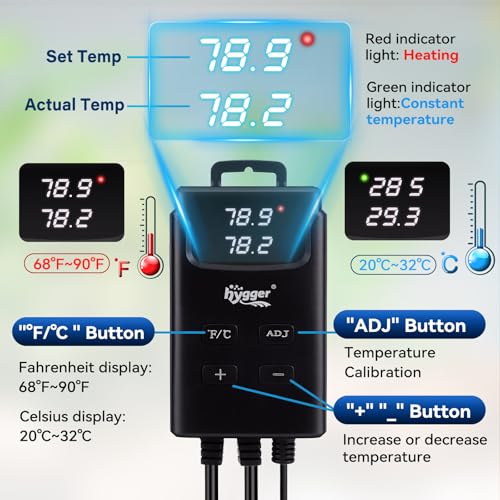 hygger Aquarium Heater,Submersible Fish Tank Heater with External Digital Display, Including Overheat & Leakage Protection and Temperature Sensor for Freshwater and Saltwater (300W for 40gal~60gal) - size: 300W for 40gal~60gal