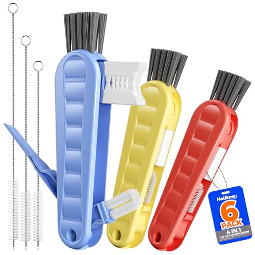 6 Pack Holikme 4 in 1 Cup Lid Cleaning Brush Set with 3 Straws, Multifunctional Bottle Brush, Silicone Cup Lid Gap Cleaner, Durable Bristle Crevice Cleaning Brush, Blue & Yellow & Red - color: Blue & Yellow & Red