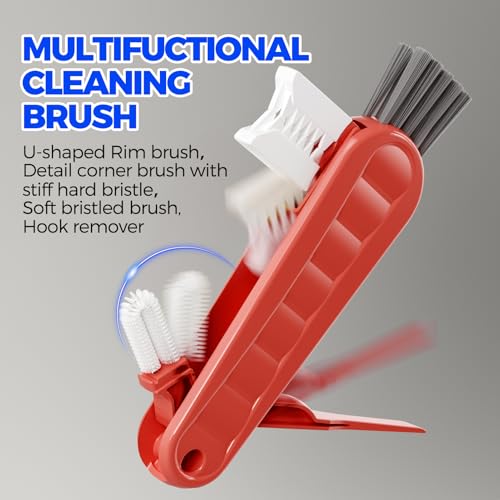 6 Pack Holikme 4 in 1 Cup Lid Cleaning Brush Set with 3 Straws, Multifunctional Bottle Brush, Silicone Cup Lid Gap Cleaner, Durable Bristle Crevice Cleaning Brush, Red - color: Red