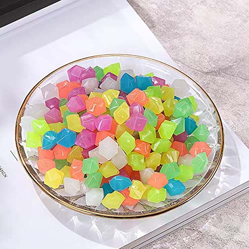 Muzero Glow in The Dark Stones, 100pcs Glowing Rocks Luminous Stone for Vase Fillers Fish Tank Aquariums Rocks Fake Jewels Crysetal Plastic Jewels Gem Pebbles Decorations Powered by Light or Solar