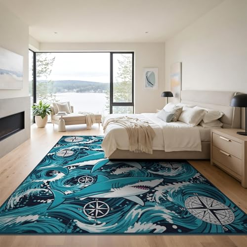 9'x12' Washable Flatwoven Rug, White Graphic Wave Stain Resistant Massive Carpet Non-Slip Chair-Friendly Mat for Dining Room, Basement, Large Office | Ref:2068650 - color: Blue/Pattern 14, size: 9' x 12' (Rectangular)