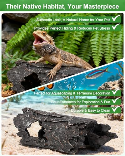TRUVIC Fish Tank Decorations - Aquarium Large Cave Decor, Resin Hollow Tree Trunk Reptile Hide & Betta Log Hideout for 55 Gallon Tank, Fish Accessories Shelter Cave - color: Wood L