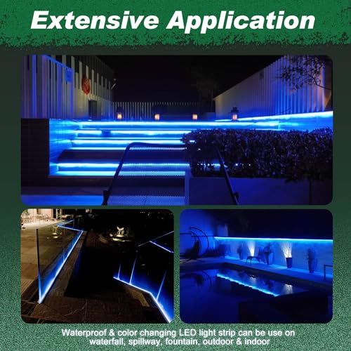 Gepas LONGRUNNEW Replacement 23.6'' LED Light Strip Color Changing for Waterfall Spillway Pool Fountain with Adapter, Remote Control Designed - size: 24 INCH