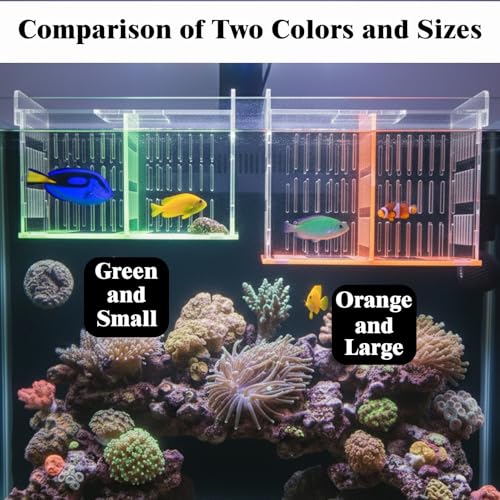 Green Acrylic Aquarium Breeder Box, 7.4x5.3x6.3 in Hang-On Fish Isolation Box with Long Handle Net, Removable Divider & Feeding Hole for Betta Guppy Shrimp Freshwater Saltwater - color: Green, size: 7.4x5.3x6.3in