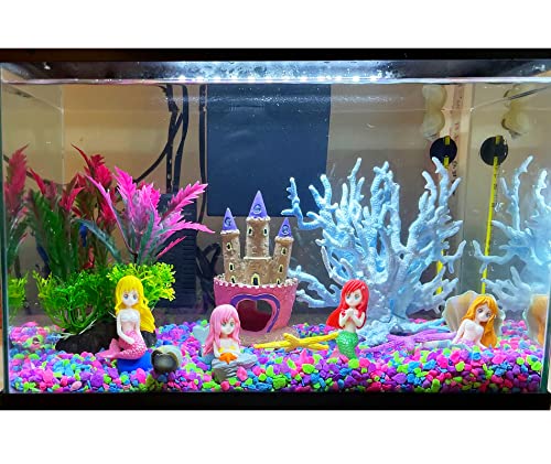 Kooterfun Mermaid's Castle Fish Tank Decorations-28pack Include Castle Hideout, Faux Coral,Starfish and Artificial Plastic Plants Aquarium Décor Accessories for All Fish-Pink
