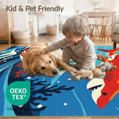 4'x6' Washable Flatwoven Rug, Red Kawaii Wave Easy Care Throw Carpet for Dorm Room, Small Living Room, Apartment, Stain Resistant Low Profile Floor Covering | Ref:2070034 - color: Blue/Pattern 11, size: 4' x 6' (Rectangular)