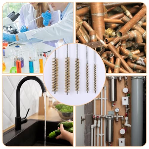 5Pcs Brass Wire Tube Brush Kit 11.81Inch Long Pipe Cleaners 6mm/8mm/12mm/15mm/18mm Tube Cleaning Brush for Cleaning Metal, Tubes, Bottle, Auto Parts