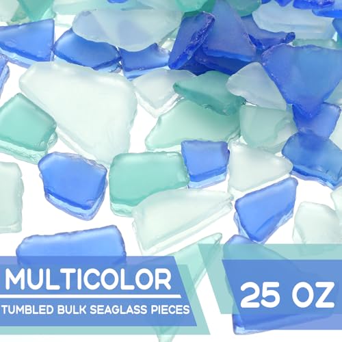 Jetec 25 oz Sea Glass for Crafts Pieces Decor Flat Frosted Sea Glass Vase Filler Crushed for Beach Wedding Party Decor Home Aquarium DIY Craft Supplies(Blue, White, Green) - color: Blue, White, Green, size: 25 oz
