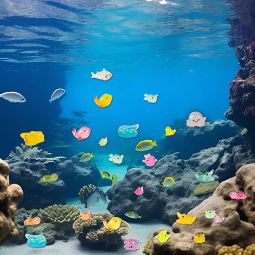 FEXIA 50 Pcs Ocean Mini Resin Animals Tiny Aquariums Decor Glow in The Dark Resin Figures Luminous for Garden Landscape Sea Decor DIY - color: Ocean Animals-50pcs