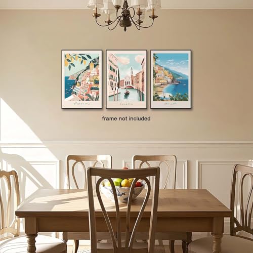 XLARTMY Italy Amalfi Coast Travel Posters Wall Art Canvas Decor City Landscape Blue Venice Coast Painting Beach Modern Artwork for Living Room Bedroom Bathroom Office Set of 3 16x24in Unframed - color: Travel Coast, size: 16x24in Poster