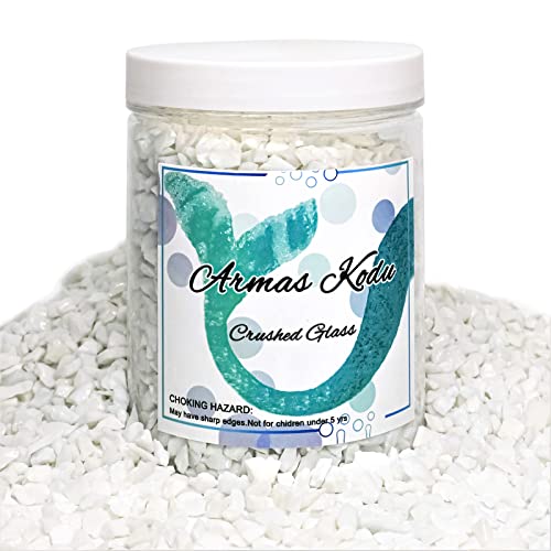 1.5 lb White Porcelain Crushed Glass for Resin Art and Crafts, 3-6mm Chunky Broken Glass Pieces, Solid Color Irregular Shards for Geode, Vase Filler, Aquarium Decor & DIY Crafts - color: White Porcelain