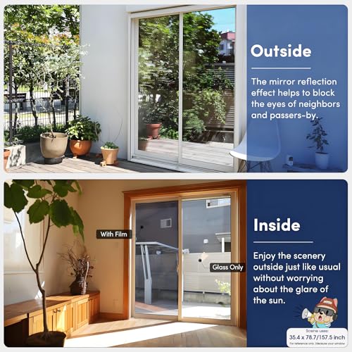 Coavas One Way Privacy Window Film, Heat Control Window Tint for Home, Sun Blocking Reflective Window Film See Out Not in, Anti UV Static Cling for Windows Office Door (Black, 29.5 Inch X 6.5 Feet) - color: Black-silver, size: 29.5 x 78.7 Inch