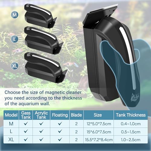 AQQA Aquarium Magnet Glass/Acrylic Cleaner,Fish Tank Cleaner Brush,Magnetic Algae Scrapers Cleaning Tools with 2 Detachable Scrapers,Floating Freshwater Saltwater (M) - size: Medium