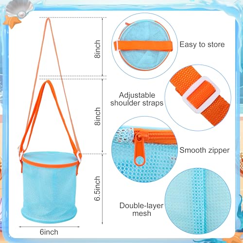 2PCS Beach Mesh Shovel with 2PCS Mesh Beach Bag for Sand Filter and Collect Shells Sand Sifter Scooper and Shell Collecting Bags Sands Sifter Shell Collecting Tools for Boys Girls Kids Beaches Toys