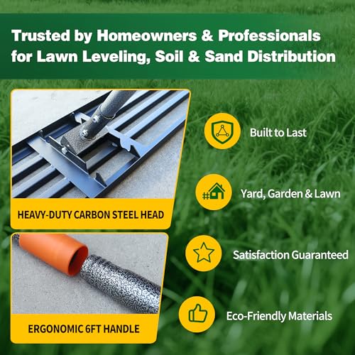 Lawn Leveling Rake 36x10 Inch, 6FT Heavy-Duty Carbon Steel Lawn Leveler – Yard Leveling Rake for Soil, Sand, Grass, Perfect for Lawn Repair, Pit Filling & Garden Maintenance - size: L