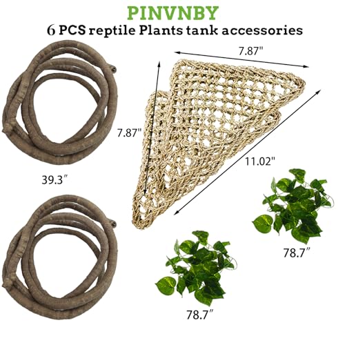Bearded Dragon Hammock Jungle Climber Vines Flexible Reptile Leaves with Suction Cups Habitat Decor for Climbing, Chameleon, Lizards, Gecko, and Snakes（6 PCS） - size: 6 PCS