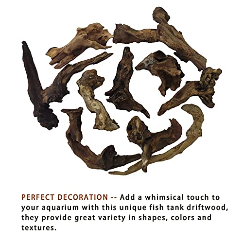 Hamiledyi Aquarium Driftwood 10 PCS Natural Wood Driftwood Branches Fish Tank Habitat Decor Sinkable Reptile Tree Log Decorations Assorted Terrarium Ornament for Aquarium Fish Reptiles Tank Small