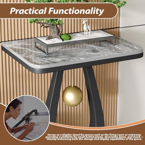 Modern Marble Console Table with Metal Frame, Minimalist Plant Stand, Living Room Display Shelf, Flower Pot Rack, Versatile Furniture for Home Décor - color: Black-2, size: 50*30cm/19.7*11.8in