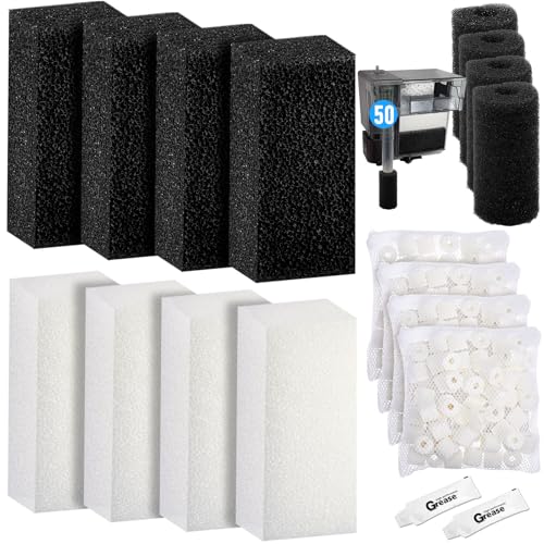 Threlaco 22 Pcs/4 Set of Three-Stage Filtration Fish Tank Filter Compatible with Aquaclear 50 Power Filter, Maintenance Kit, Foam Pads, Mesh Bags, Ceramic Rings, for 20- to 50-Gallon Aquariums - style: Aquaclear 50