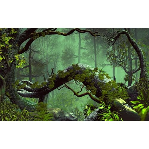 Forest Aquarium Background Jungle Plants Lush Green Trees Reptile Habitat Background Foggy Rainforest Natural Landscape Fish Tank Background Misty Rainforest Terrarium Background Vinyl 24x16in - color: Dark Green, size: 24(W)x16(H)in