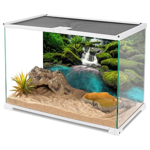 AWERT 36x20 inches Waterfall Terrarium Background Tropical Rainforest Aquarium Background Mountain Lake Green Tree Reptile Habitat Background Durable Polyester Background - size: 36x20in/90x50cm
