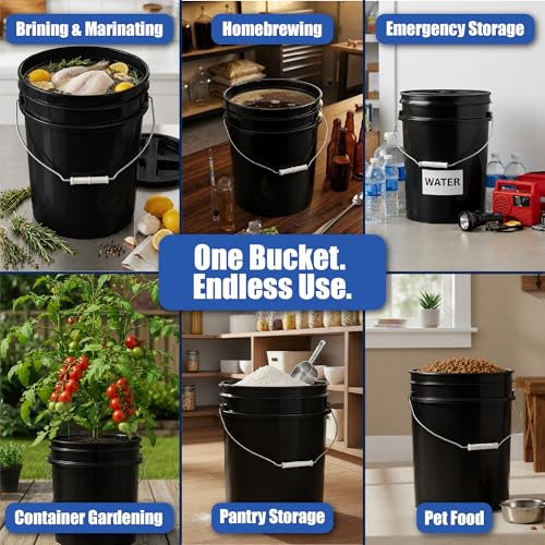 ePackageSupply 5 Gallon Bucket - Food Grade Bucket with Airtight Gamma Seal Screw-On Lid, BPA-Free, Heavy-Duty 90 Mil HDPE Plastic, Bulk Storage, Durable Container, Made in USA, Black/Red, 6 Packs - color: Black/Red, size: 6 Packs