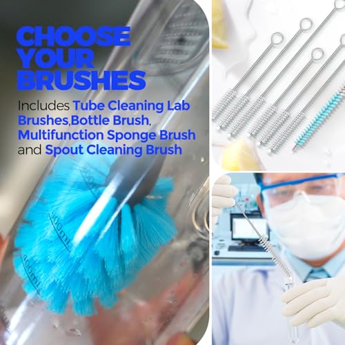 Holikme Bottle Brush Tube Cleaning Lab Set with Long Handle, Cup Cleaner for Washing Narrow Neck Beer Wine Decanter Pipes Lids Sinks Cap Covers, White - color: White