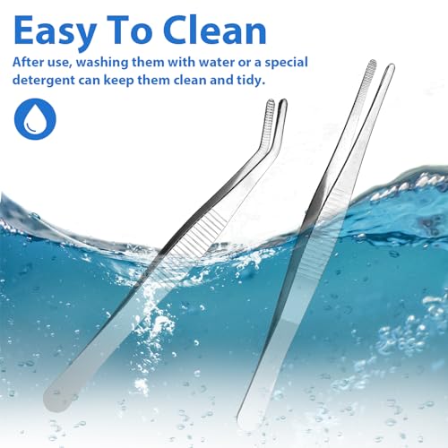 2PCS Precision Tweezers, Stainless Steel Bent and Straight Flat Tip Tweezers with Curved Serrated for Electronics, Laboratory Work, Aquatic Pets, Corals Plants, Model Building, Jewelry Craft
