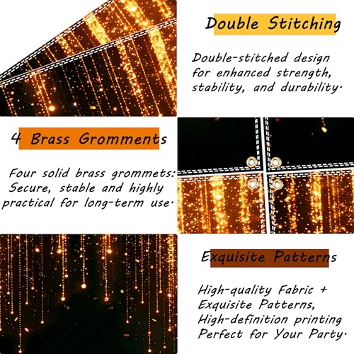 Black and Golden Backdrop 10x6.5ft Polyester Glitter Backdrop Masquerade Decorations Vintage Photo Booth for Family Birthday Party Photo Studio with Ribbon - color: Black and Golden Backdrop, size: 10×6.5 ft