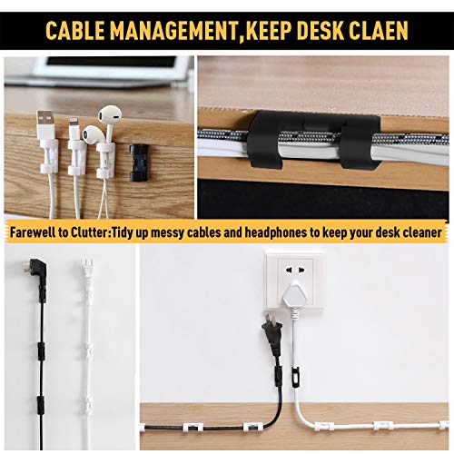 Cable Clips with Strong Self-Adhesive, XIAOXI Cable Management TV PC Wire Holder Sticky Tidy and Organizer Cord and Wires - 40 Pcs (Clear) - color: transparent