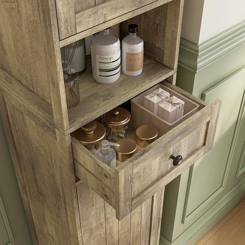 Tall Bathroom Cabinet,Storage Cabinet with 5 Shelves & 1 Drawer, with Adjustable Shelve, for Bathroom, Kitchen, Entryway, Living Room (Gray) - color: Grey