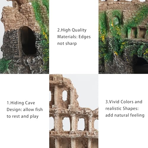 Large Antique Roman Column Ruins Castle Aquarium Decor - Fish Tank Cave Hideout Decorations, Resin European Castle Ornament Safe for Freshwater & Saltwater Tanks - color: Roman Column Ruins