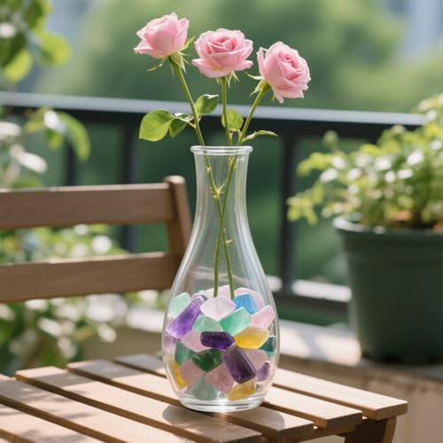 0.96LB Aquarium Gravel Fluorite Natural Quartz Crushed Crystal Vase Filler Fish Tank Decorative Stones Succulent Rocks Bulk Polished Irregular Shaped - color: Fluorite