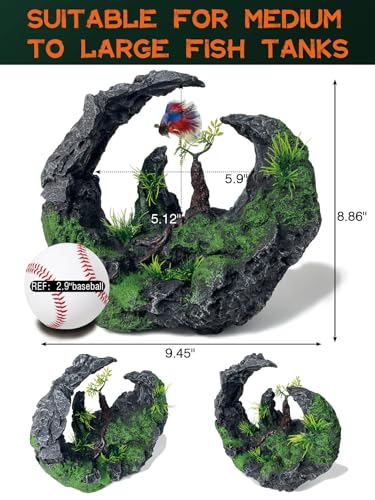 Aquarium Decor - Large Moon Shaped Cave Ornament for Fish Tank, Aquarium Hideout with Rock Texture for Betta, Guppy, Shrimp - Safe Aquatic Decoration,Fish Hiding House (Moon Valley) - color: Moon Vally Rock