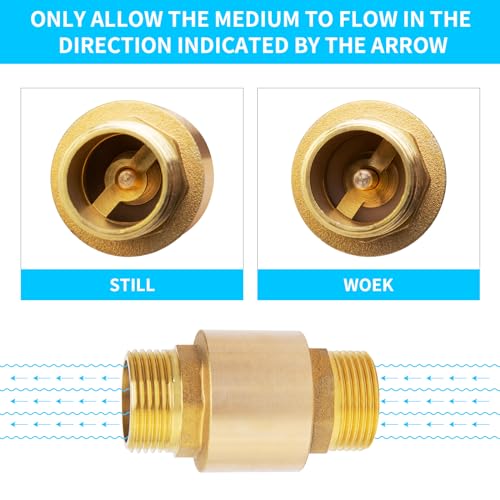ChillWaves Brass In-Line Spring Check Valve DN20 3/4" Male Thread, One-Way Non-return Vertical Check Valve for Backflow Prevention(1-PACK) - size: 3/4" Male x 3/4" Male(DN20), style: PACK OF 1