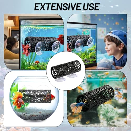 Betta Fish Toys,2PCS Black Betta Fish Tunnel,Aquarium Decor Safe for Smallfish Shrimp, Tube Shelter with Suction Cups for Small Fish