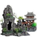Saim Extra Large Aquarium Decorations, Resin Castle and Artificial Rock with Plants (Ancient Temple with Mountain) Fish Hideout Cave for Amano Shrimp Cichlid to Play, Hide and Rest Hardscape
