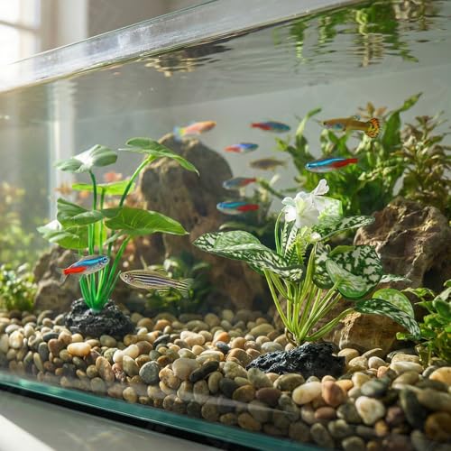 2 Pcs Fish Tank Decorations Plants, Artificial Plant Aquarium Accessories Decor, Goldfish Tank Decor Plastic Realistic Plants - color: Green2p