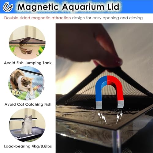 Aquarium Anti-Jump Cover， Square Terrarium Top Covers Anti-Fish Jump Net with Corner Handles(L30xW20cm) - size: L30xW20cm