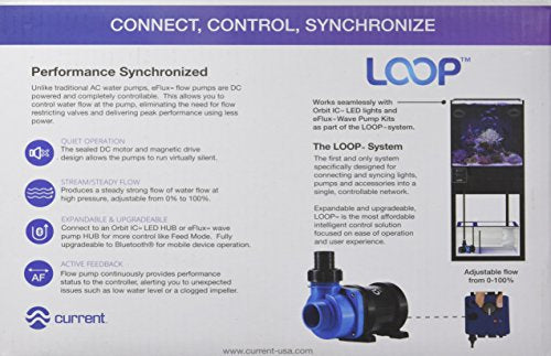 CURRENT USA eFlux DC Flow Pump with Control 1900 GPH | Loop Controllable Aquarium DC Return 380-1900 GPH | Quiet, Submersible or External | Fish Tank, Sump, Pond, Freshwater and Saltwater Marine Use - size: 1900 GPH
