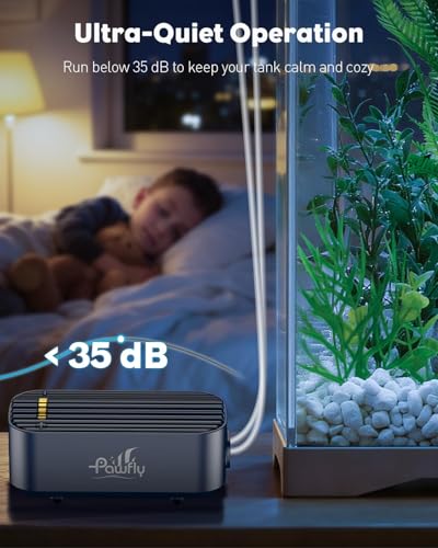 Pawfly Aquarium Air Pump, 110 GPH Air Pump for Fish Tank up to 160 Gallons, Ultra Quiet Adjustable Oxygen Pump with Airline Tubing, Air Stone & Check Valve, Aerator for Fish - size: 5 W (up to 160 Gallons)