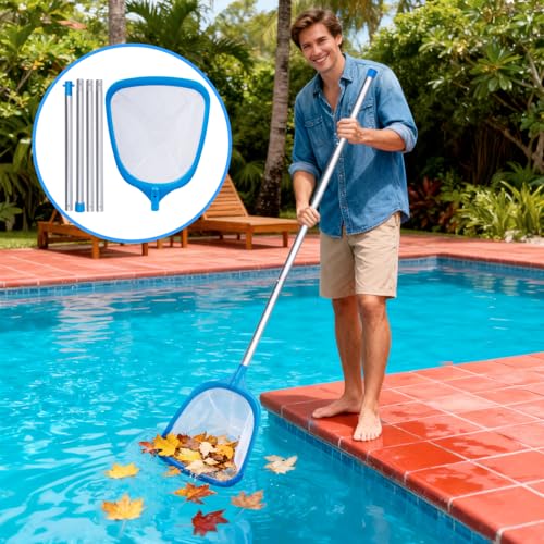 TidyMister Hot Tub Skimmer Spa Net with 5ft Aluminum Pole Ultra Fine Mesh Net Handy Leaf Skimmer for Small Above Ground Pools Pick Up Fine Debris Lightweight Net - size: 12inch with 5ft pole