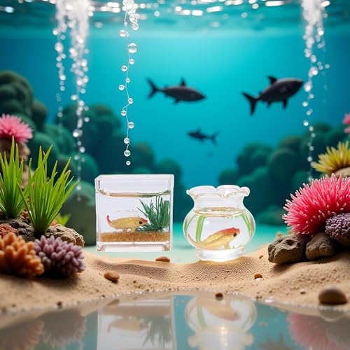 2Pcs 1/12 Scale Accessories Dollhouses Fish Tank，1: 12 Scale Miniature Fish Bowl Miniature Dollhouse Accessories for Garden Scene Decor Desktop Ornaments，Dollhouses Accessories，Dollhouse Décor