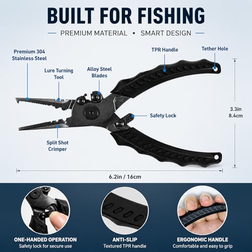 Eupheng Multi Function Fishing Pliers & Scissors Set 4.7" Titanium Coated,Saltwater Resistant Hook Remover with Safety Lock Split Ring Pliers & Fishing Shears for Braided Mono Fluorocarbon - style: pliers+ blue scissors